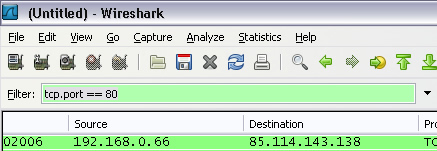 Wireshark filtering by port number